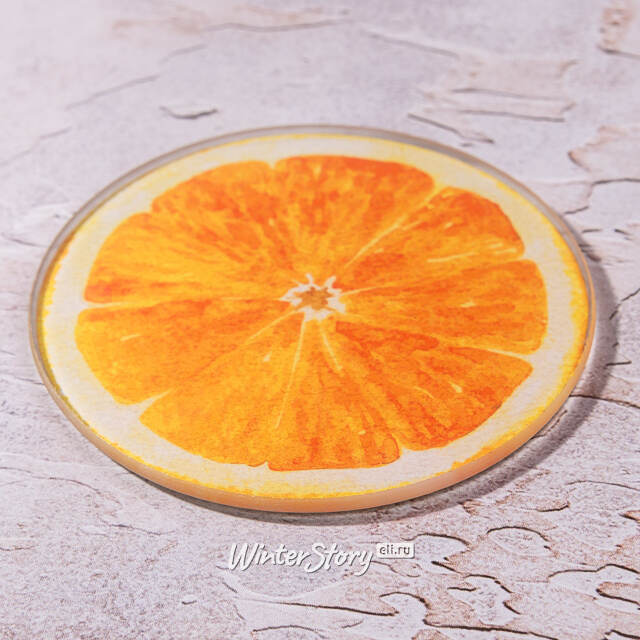 Набор подставок под кружки Orange Slice 9 см, 4 шт, стекло Kaemingk