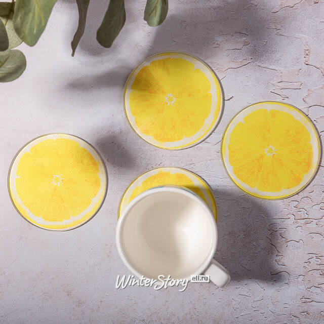 Набор подставок под кружки Lemon 9 см, 4 шт, стекло Kaemingk