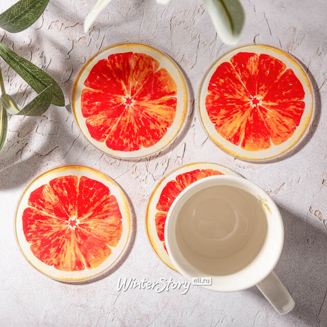 Набор подставок под кружки Grapefruit 9 см, 4 шт, стекло Kaemingk