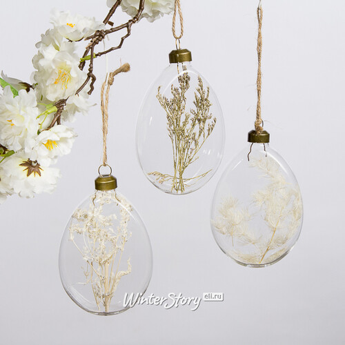 Пасхальные украшения Яйца Spring Flowers 11 см, 3 шт, стекло, подвеска Kaemingk