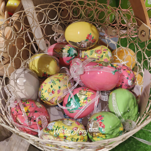 Декоративные пасхальные яйца с лентами Весенние трели 4-6 см, 12 шт, подвеска Kaemingk