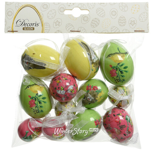 Декоративные пасхальные яйца с лентами Весенние трели 4-6 см, 12 шт, подвеска Kaemingk
