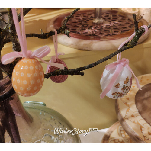 Пасхальные украшения Яйца с лентами - Полевые цветы 8 см, 6 шт, подвеска Kaemingk