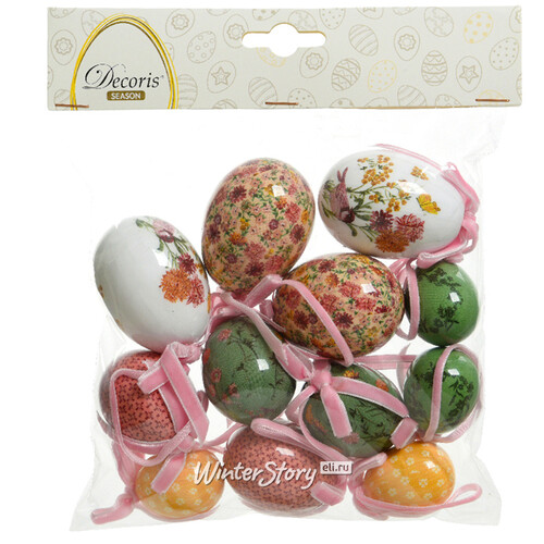 Пасхальные украшения Яйца с лентами - Полевые цветы 4-6 см, 12 шт, подвеска Kaemingk