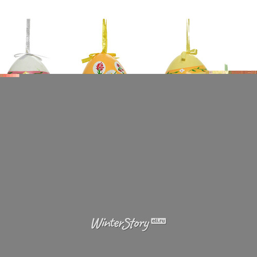 Декоративные пасхальные яйца с лентами Весенняя нежность 8 см, 6 шт, подвеска Kaemingk