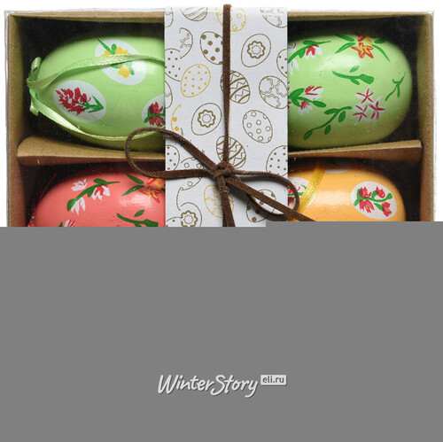 Декоративные пасхальные яйца с лентами Весенняя нежность 8 см, 6 шт, подвеска Kaemingk