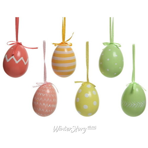 Пасхальные украшения Яйца с лентами - Geometry 8 см, 6 шт, подвеска Kaemingk