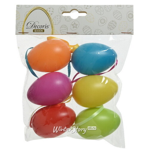 Пасхальные украшения Яйца Easter Carnaval 6 см, 6 шт, подвеска Kaemingk