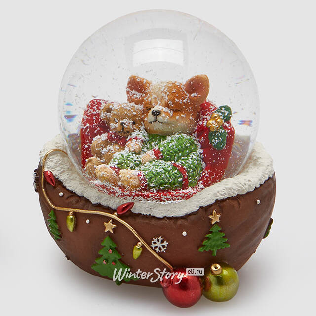 Снежный шар Woolsington - Щенок Бакси с подарками 9 см EDG