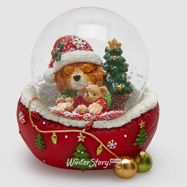 Снежный шар Woolsington - Щенок Баркас с елочкой 9 см EDG