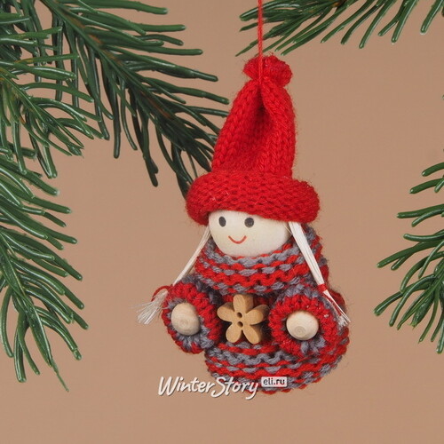 Деревянная ёлочная игрушка Девочка Лоли в красной шапочке 8 см, подвеска Breitner