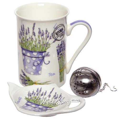 Подарочный набор Лавандовая Симфония: фарфоровая кружка + ситечко для чая и подставка Kaemingk