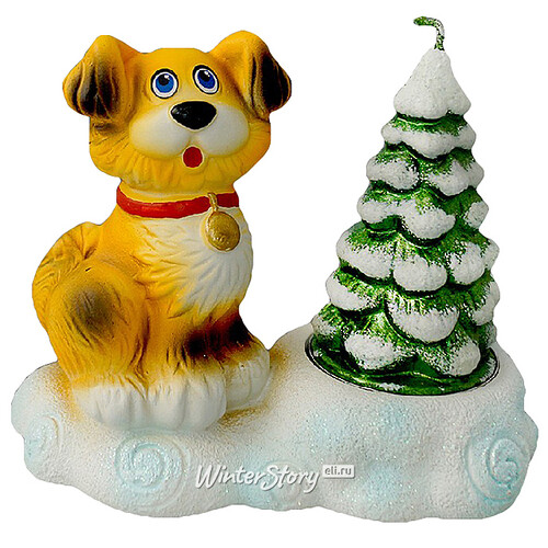 Декоративный подсвечник со свечой Собака Рыжик у елочки 10.5 см Омский Свечной