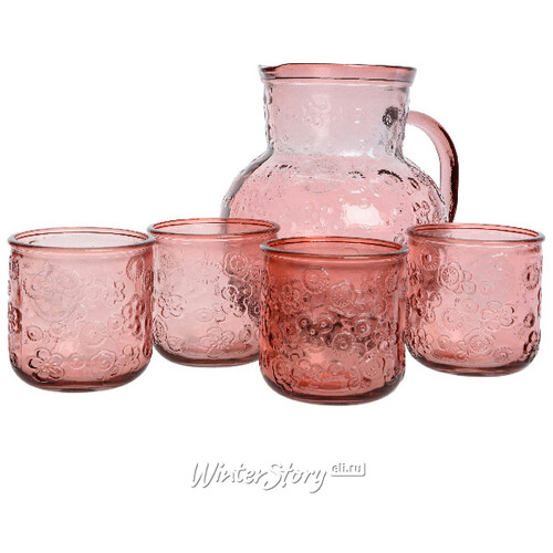 Набор для воды Роксолана: кувшин + 4 стакана, розовый, стекло Kaemingk