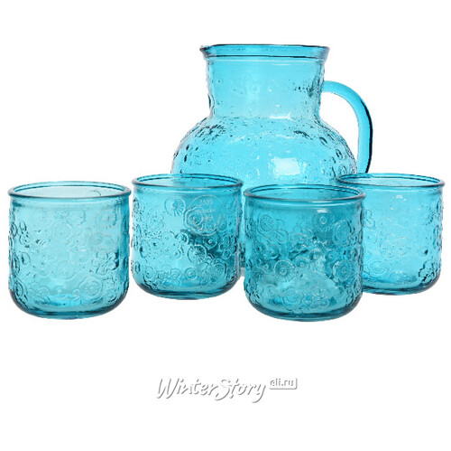 Набор для воды Роксолана: кувшин + 4 стакана, бирюзовый, стекло Kaemingk