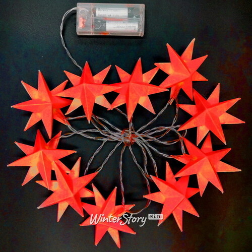 Светодиодная гирлянда Звезда: Red Riegel на батарейках, 10 теплых белых LED ламп, прозрачный ПВХ, IP20 Sigro