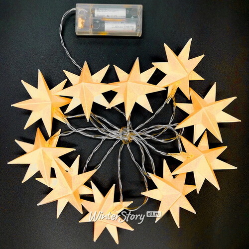 Светодиодная гирлянда Звезда: Yellow Riegel на батарейках, 10 теплых белых LED ламп, прозрачный ПВХ, IP20 Sigro