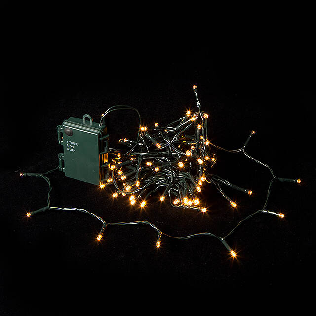 Светодиодная гирлянда Luca на батарейках, 96 теплых белых LED ламп, 7.2 м, черный ПВХ, таймер, IP44 Edelman (Эдельман)