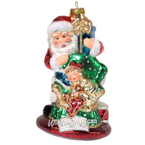 Стеклянная елочная игрушка Дед Мороз и малышка 15 см, подвеска Holiday Classics