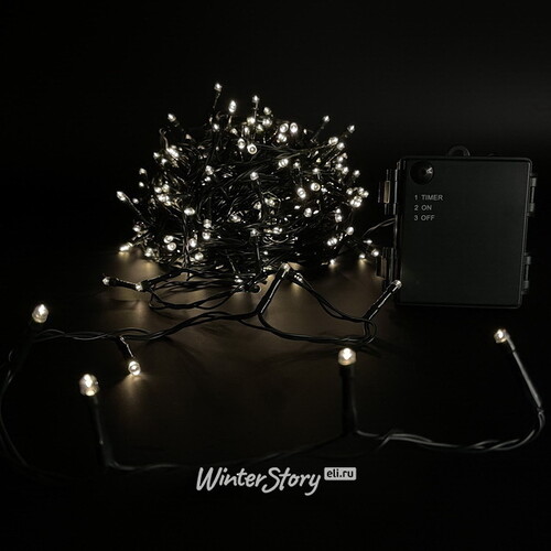 Светодиодная гирлянда Luca на батарейках, 368 теплых белых LED ламп, 27.6 м, зеленый ПВХ, таймер, IP44 Edelman
