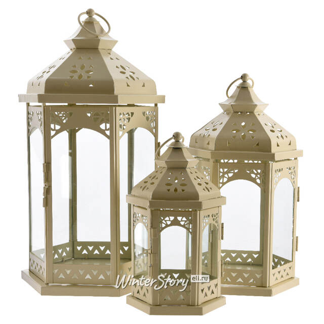 Набор металлических подсвечников-фонарей Феллини 23-43 см, 3 шт, кремовые Kaemingk