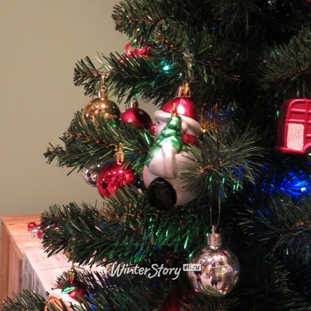 Настольная елка Christmas Story 90 см с игрушками и разноцветной LED гирляндой на батарейках, ПВХ Edelman