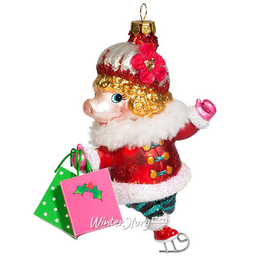 Стеклянная елочная игрушка Свинка - Фигуристка Матильда 15 см, подвеска Holiday Classics