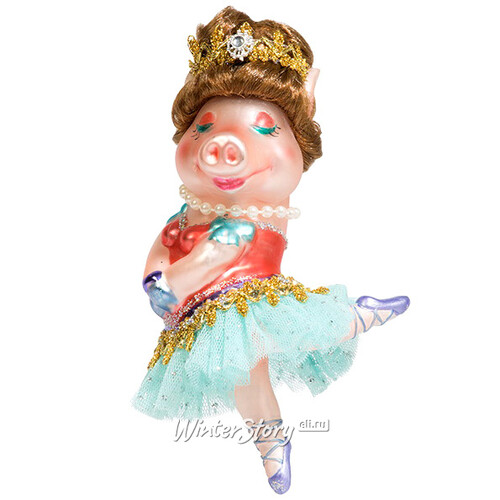 Стеклянная елочная игрушка Свинья - Балерина Луиза 16 см, подвеска Holiday Classics