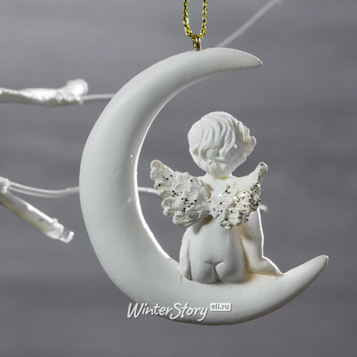 Ёлочная игрушка Ангел на Луне - Задумчивый малыш 7 см, подвеска Breitner