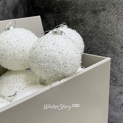 Набор елочных шаров Fluffy Shine: Белый 8 см, 24 шт Edelman