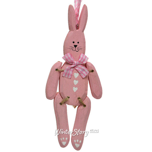 Деревянная елочная игрушка Заяц Роджер 18 см розовый, подвеска Kaemingk