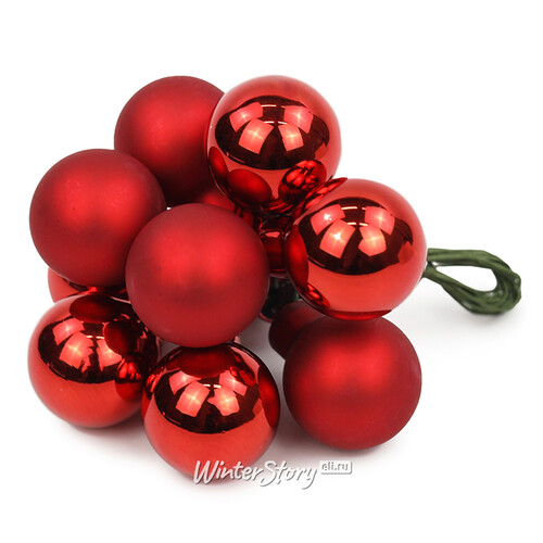 Гроздь стеклянных шаров на проволоке Minolo 2 см красный mix, 10 шт Christmas Deluxe