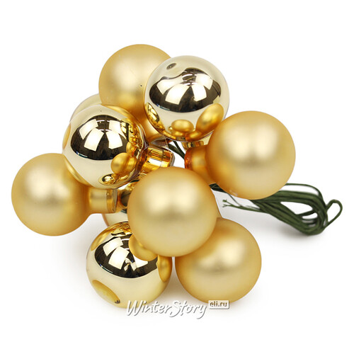 Гроздь стеклянных шаров на проволоке Minolo 2 см золотой mix, 10 шт Christmas Deluxe