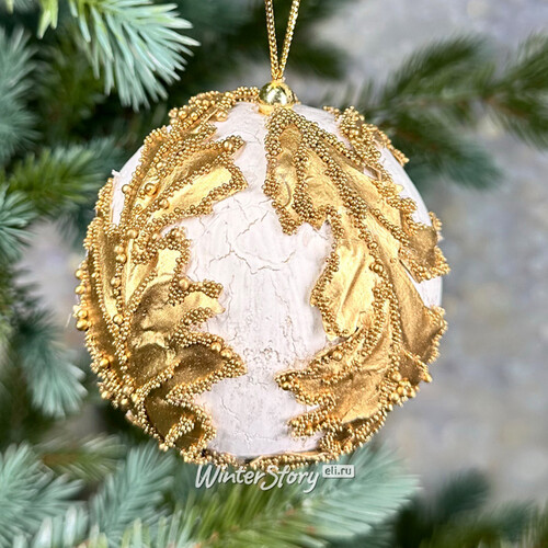 Винтажный елочный шар Con Foglie di Champagne 9 см белый Christmas Deluxe