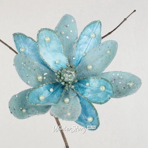 Искусственный цветок Flippo Racoti 15 см светло-голубой, клипса Christmas Deluxe