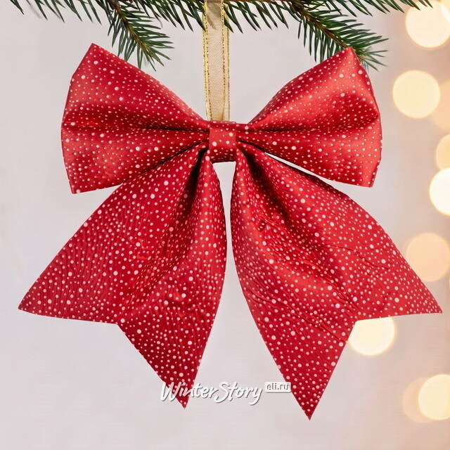 Бант на елку Белые Крапинки 24*20 см красный Christmas Deluxe (Кристмас Делюкс)