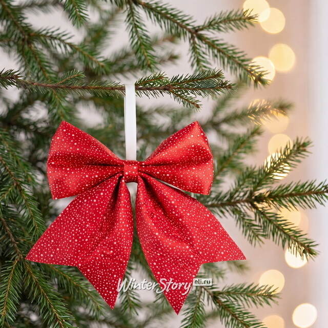 Бант на елку Белые Крапинки 24*20 см красный Christmas Deluxe (Кристмас Делюкс)