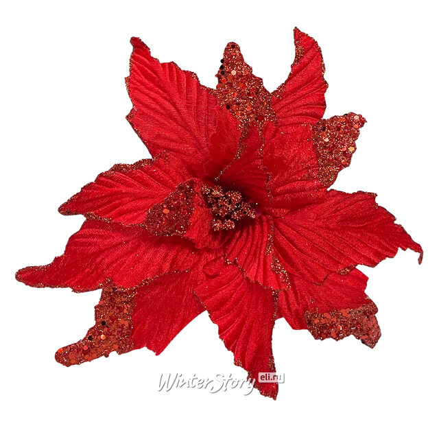 Пуансеттия Bienne Rosso 28 см, клипса Christmas Deluxe