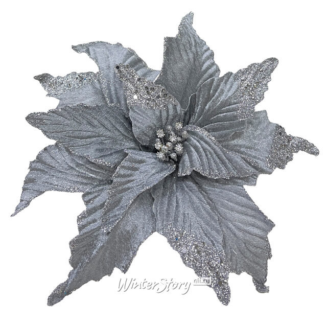 Пуансеттия Bienne Argento 28 см, клипса Christmas Deluxe