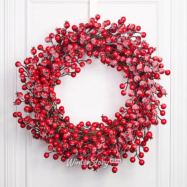 Венок-подсвечник Редберри с красными ягодами 45 см Christmas Deluxe (Кристмас Делюкс)
