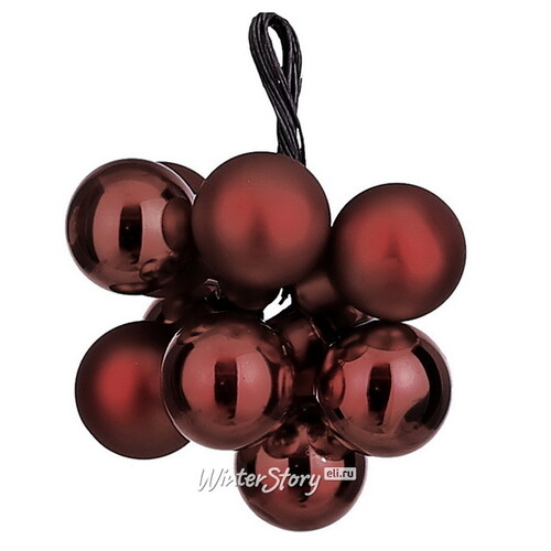 Гроздь стеклянных шаров на проволоке Minolo 2 см бордовый mix, 10 шт Christmas Deluxe