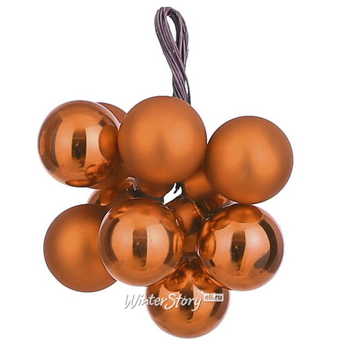 Гроздь стеклянных шаров на проволоке Minolo 2 см оранжевый mix, 10 шт Christmas Deluxe