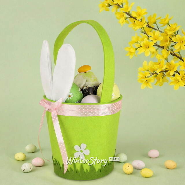 Декоративная корзинка для подарков Сюрприз от Зайки 30 см зеленая Kaemingk