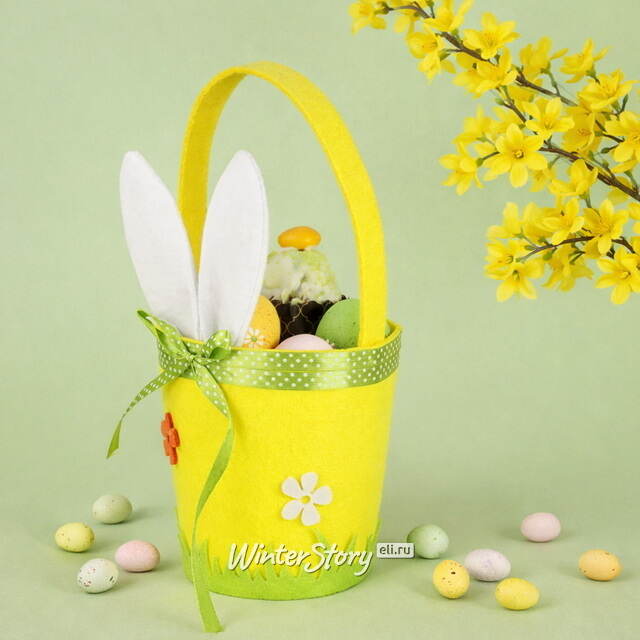 Декоративная корзинка для подарков Сюрприз от Зайки 30 см желтая Kaemingk