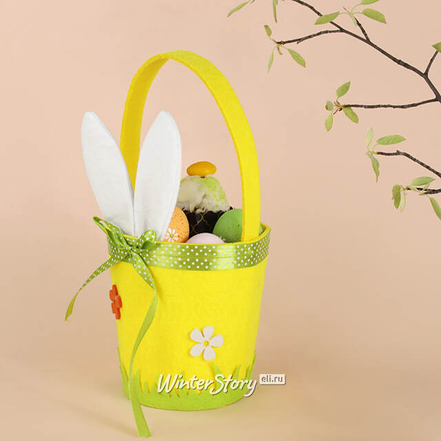 Декоративная корзинка для подарков Сюрприз от Зайки 30 см желтая Kaemingk
