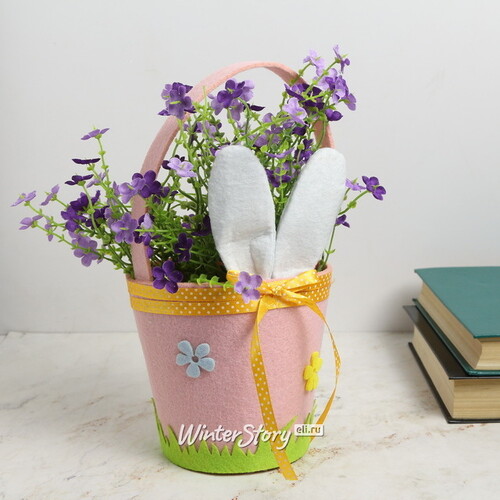 Декоративная корзинка для подарков Сюрприз от Зайки 30 см розовая Kaemingk