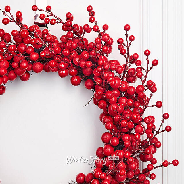 Венок-подсвечник Амандин с красными ягодами 50 см Christmas Deluxe (Кристмас Делюкс)