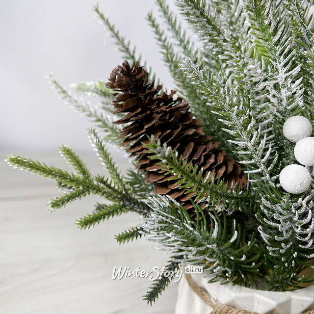 Новогодняя экибана в кашпо Дайон из еловых веток, шишек и ягод 35 см Christmas Deluxe (Кристмас Делюкс)