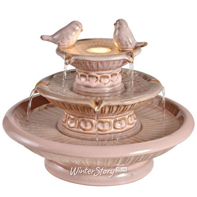 Декоративный фонтан Птички Линдли 40*33 см розовый, с LED подсветкой Kaemingk