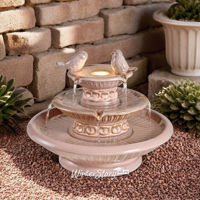 Декоративный фонтан Птички Линдли 40*33 см розовый, с LED подсветкой Kaemingk